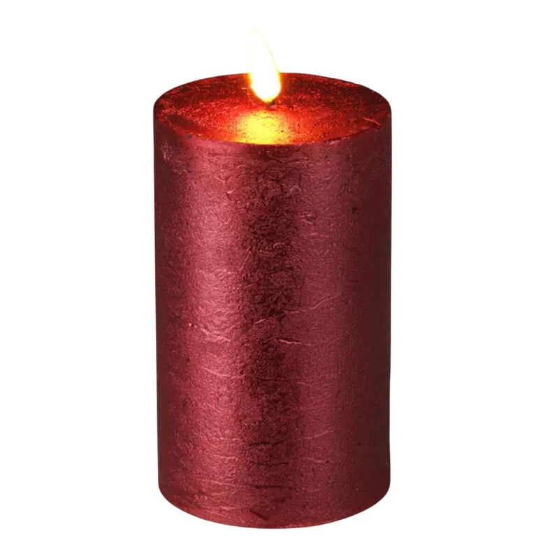 Well Home Vela LED de cera con Temporizador en Color rojo Metalizado Ø7,5x12,5cm - Decoración