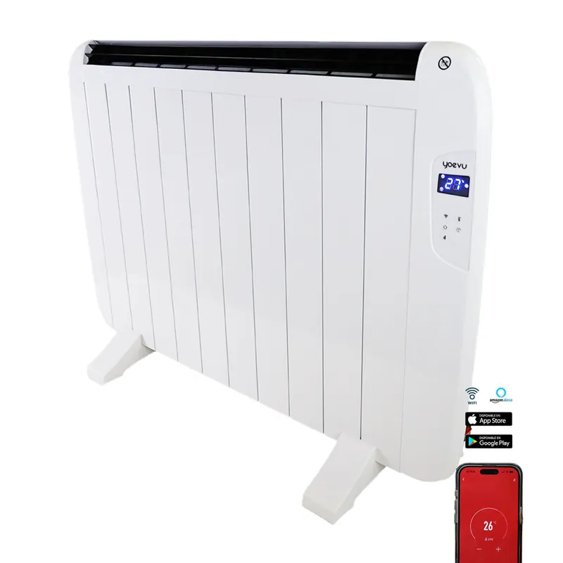 YOEVU - Emisor térmico de aluminio | Calefactor de bajo consumo | Diseño moderno y compacto | Termostato ajustable | Protección contra sobrecalentamiento, Blanco, 1500W, 10 Elementos