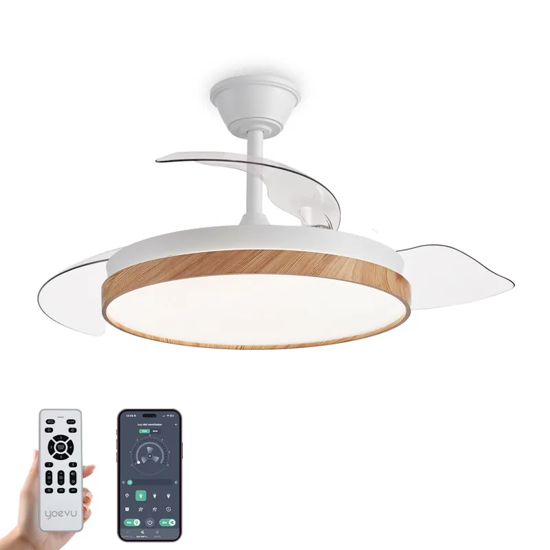 YOEVU NATURE - Ventilador de Techo con luz | 72 W | Compatible con Alexa y App | Luz LED Regulable | Aspas Retráctiles | Función Invierno/Verano, Madera, ABS