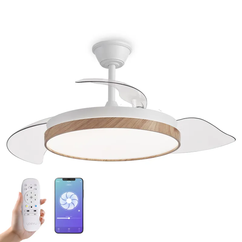 YOEVU NATURE - Ventilador de Techo con luz | 72 W | Compatible con Alexa y App | Luz LED Regulable | Aspas Retráctiles | Función Invierno/Verano, Madera, ABS