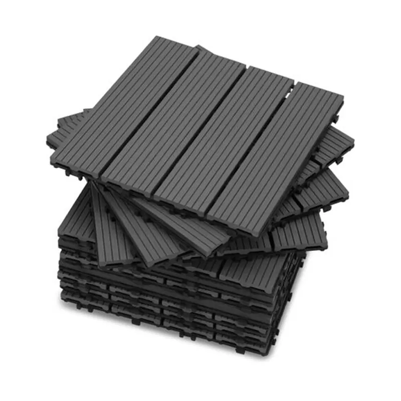 YOEVU - Set de 11 Baldosas de Exterior de Madera Composite WPC, 1m² - Baldosas de Terraza, Patio y Jardín, Antideslizantes, Resistentes al Agua, Gris