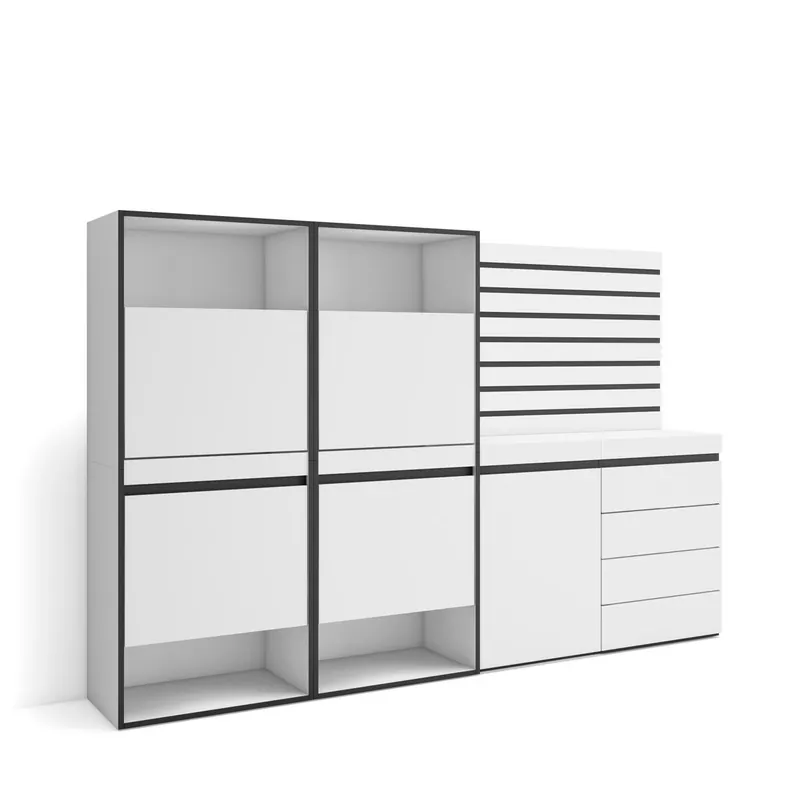 Zapatero, Armario zapatos botas, 227x35x145cm, Dormitorio, habitación, Cómoda, Cajonera, Listones Decorativos, Estilo Moderno, Blanco - Muebles