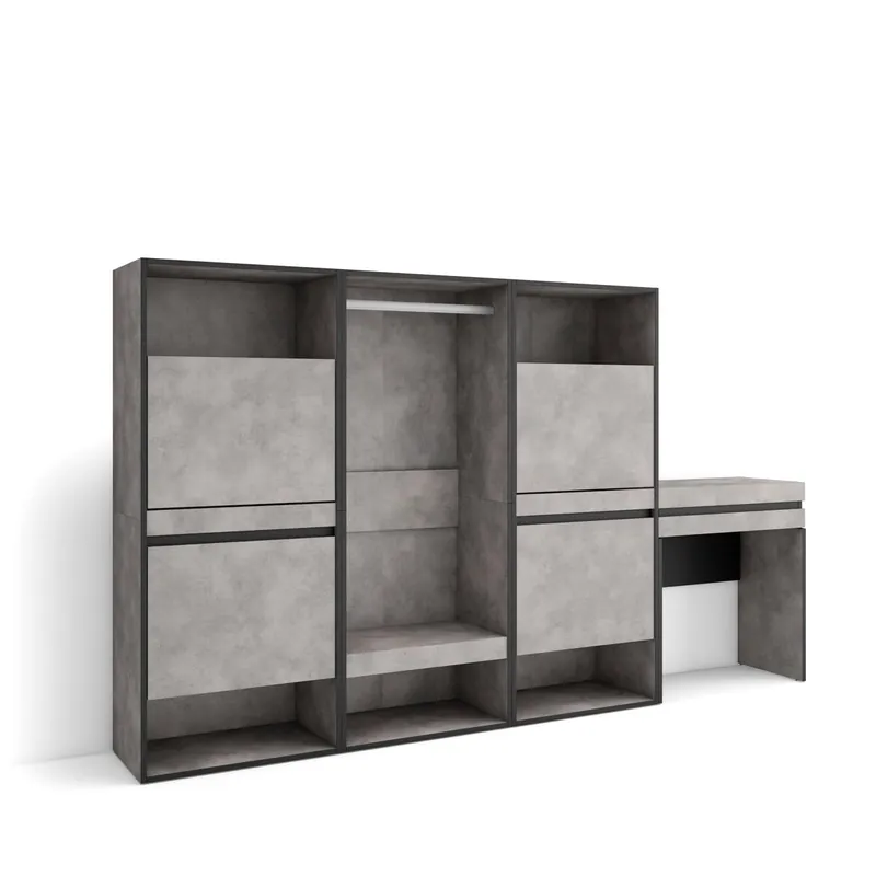 Zapatero, Armario zapatos botas, 250x35x145cm, Dormitorio, habitación, Vestidor abierto, Tocador, Estilo Moderno, Cemento - Muebles