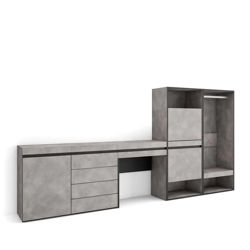 Zapatero, Armario zapatos botas, 297x35x145cm, Dormitorio, habitación, Vestidor abierto, Cómoda, Cajonera, Tocador, Estilo Moderno, Cemento - Muebles