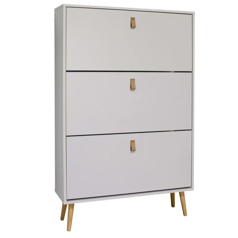 Zapatero Anzio blanco pasillo recibidor 3 puertas abatibles melamina moderno 129x80x24 cm - Muebles