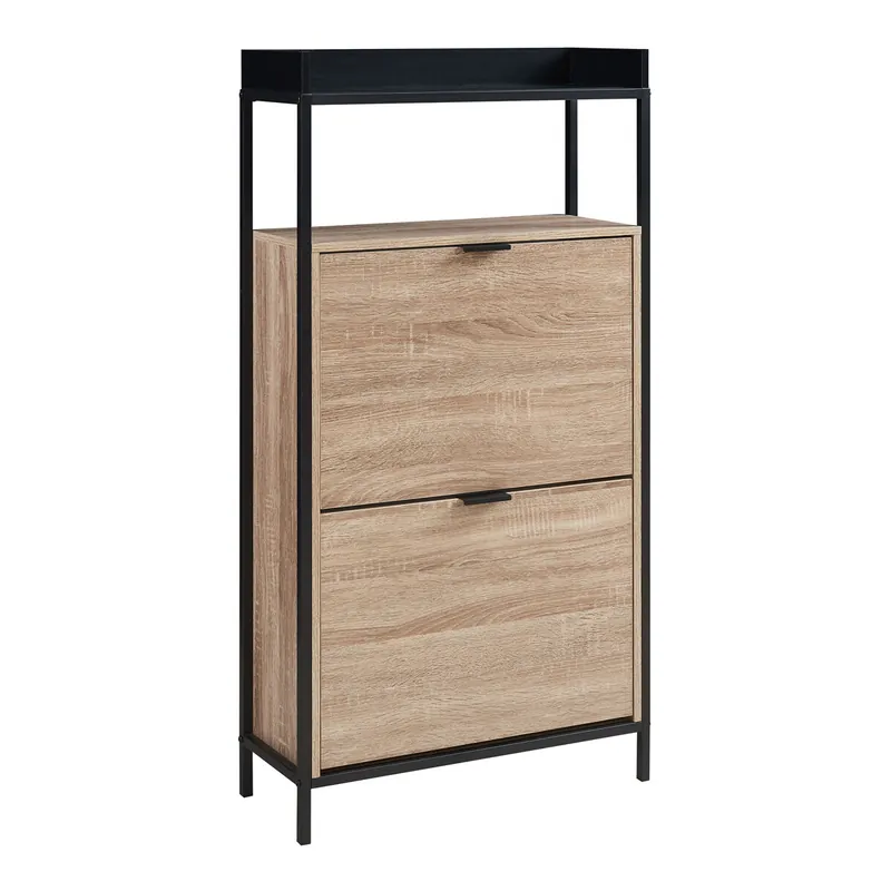 Zapatero Belana con puertas abatibles 116x60x24 cm - Negro/Efecto roble [en.casa]