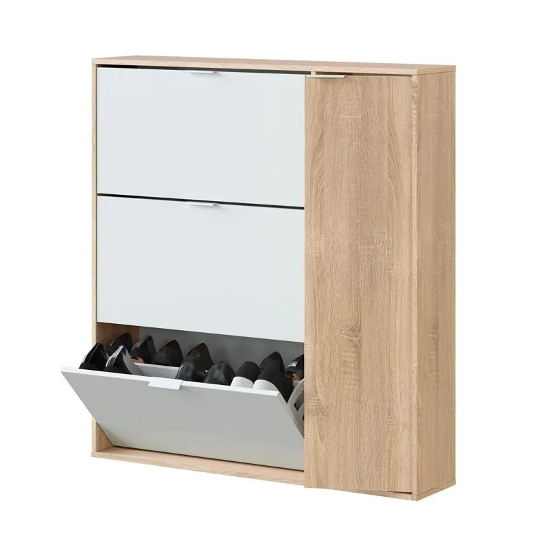 Zapatero Class 4 puertas Blanco Artik (Blanco Mate) - Roble Canadian 106 x 115 x 22 cm