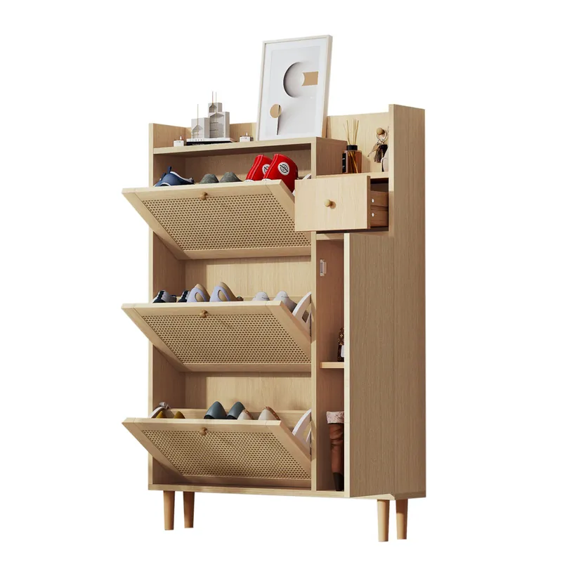 Zapatero de mdf con 1 puerta y 3 trampones,natural - Muebles