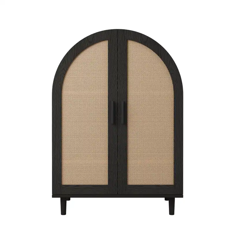 Zapatero de mdf y panel de partículas con 2 puertas,natural+negro - Muebles