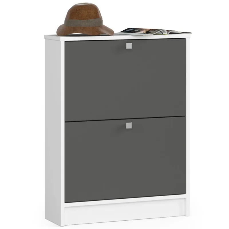 Zapatero con 2 compartimentos AKORD Blanco 60 cm 2 puertas basculantes frente en color Roble Sonoma 60x20x80 cm - Muebles