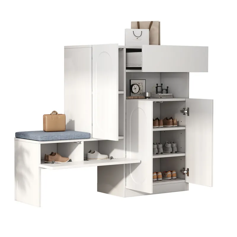 Zapatero de panel de partículas con 3 puertas,blanco - Muebles