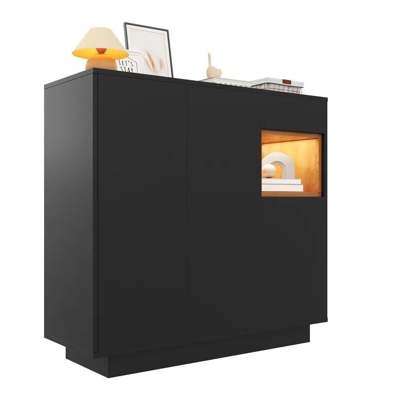 Zapatero de panel de partículas con 3 puertas,1 cajón y luz led,blanco - Muebles