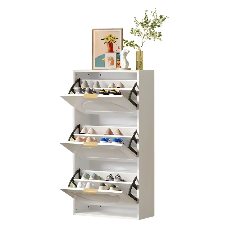 Zapatero de mdf con 3 trampones,blanco - Muebles