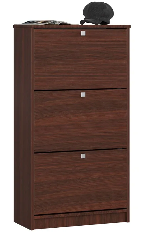 Zapatero con 3 compartimentos AKORD Wenge 60 cm 3 puertas basculantes frente en color Wenge 60x28,5x113 cm - Muebles