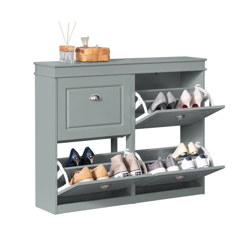Zapatero con 4 Puertas Organizador para Zapatos 105 x 24 x 83 cm Gris FSR79-HG SoBuy