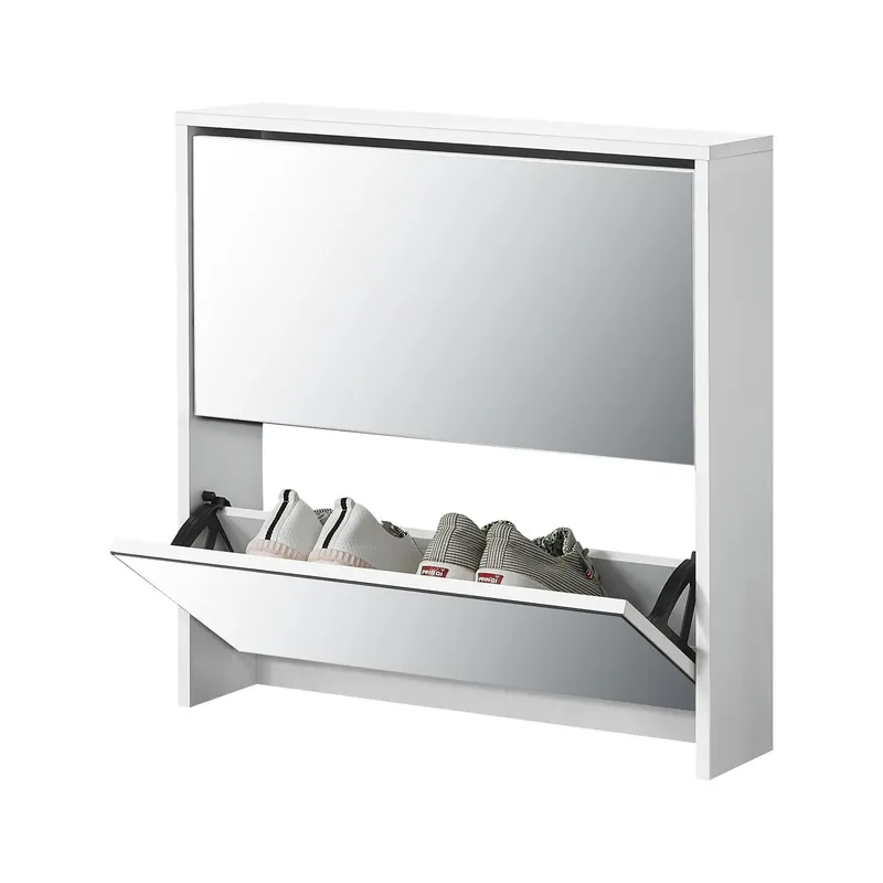 Zapatero con espejo Lund 6 pares de zapatos Tablero aglomerado 67 x 63 x 17 cm Blanco [en.casa] - Muebles