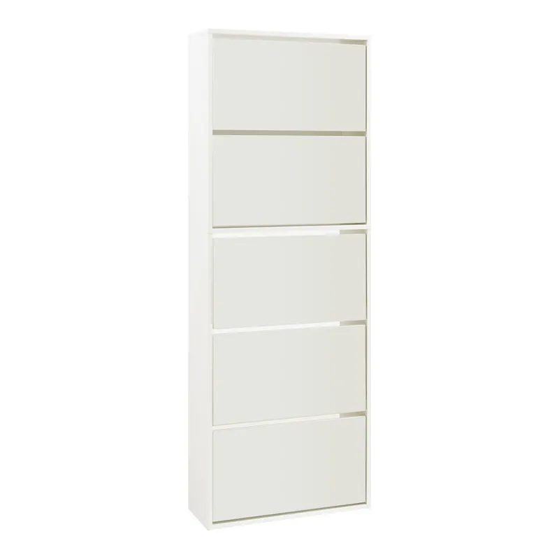 Zapatero con espejo Lund con 5 puertas abatibles - Blanco [en.casa]