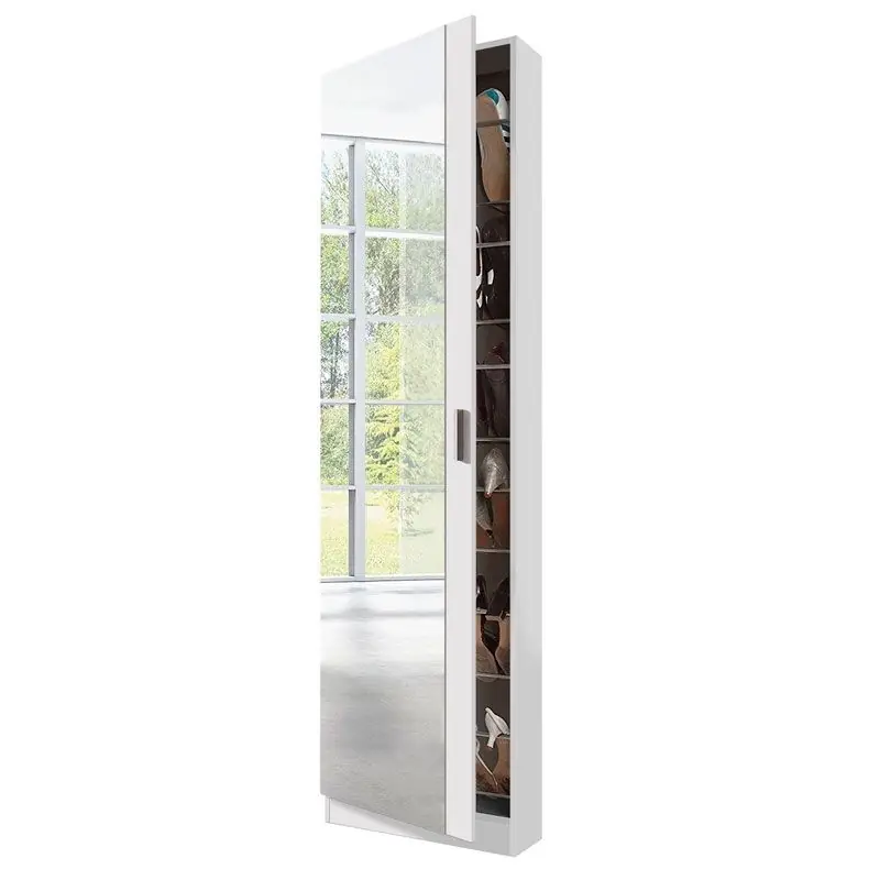 Zapatero con espejo Rock Blanco Brillo 50 x 180 x 20 cm - Muebles