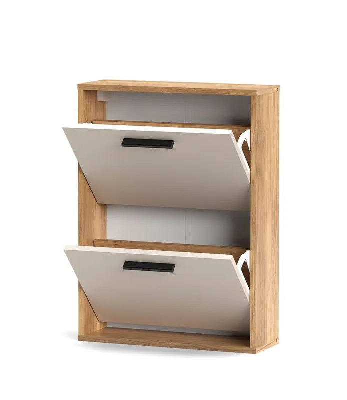Zapatero Eira 2 Puertas | Color Roble Miel - Beige | Diseño Compacto y Funcional | 54x18x73 cm