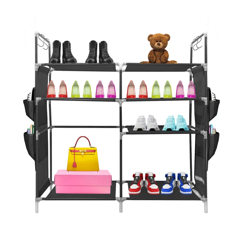 Zapatero metálico modular Nyana Home hasta 21 pares 95x90x27cm, 4 bolsillos laterales, 4 alturas Gris. - Muebles