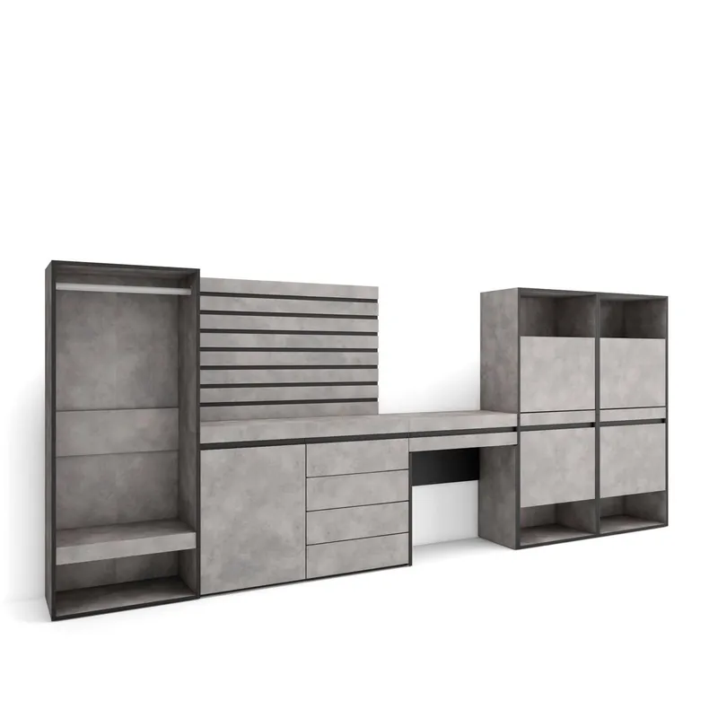Zapatero, Armario zapatos botas, 357x145x35cm, Dormitorio, habitación, Vestidor abierto, Cómoda, Cajonera, Listones Decorativos, Tocador, Estilo Moderno, Cemento - Muebles