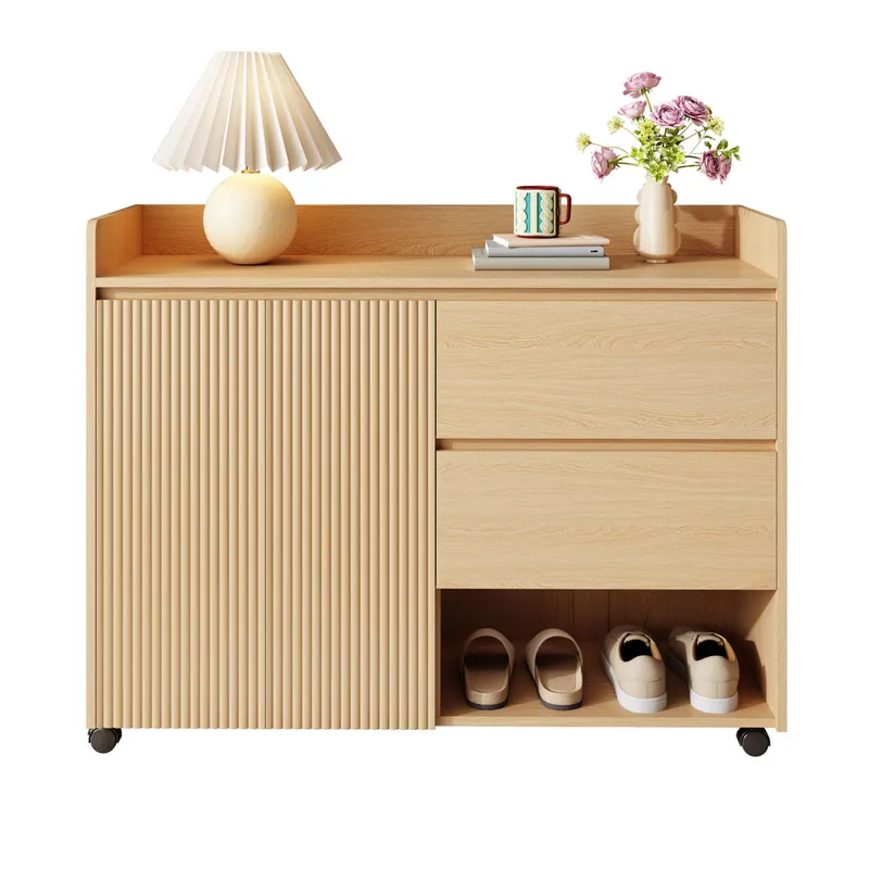 Zapatero móvil de mdf con 2 puertas y 2 cajónes,natural - Muebles