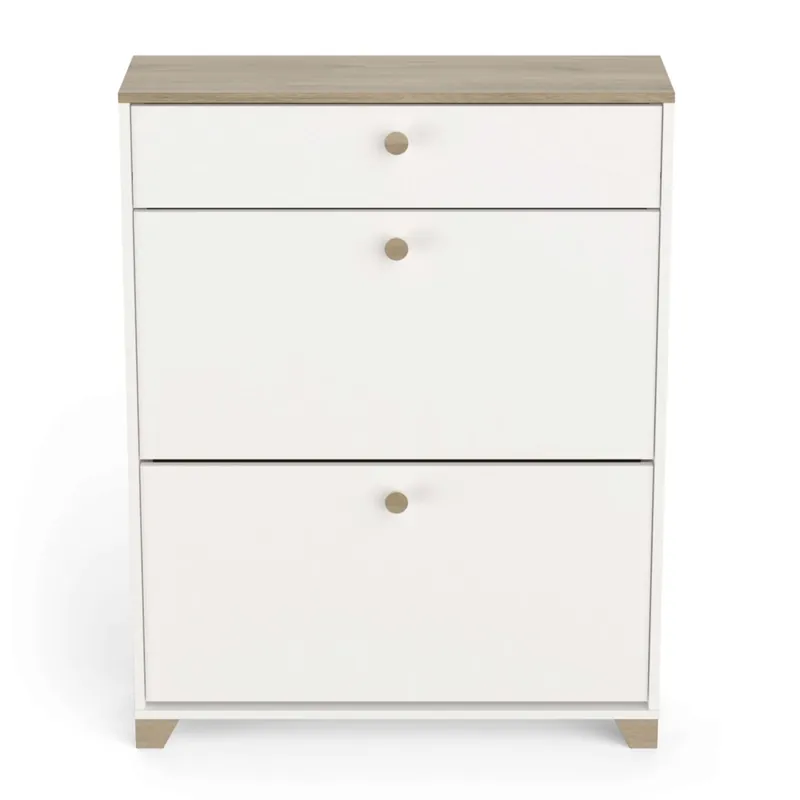Zapatero Pasillo o Recibidor Blanco Mate y Roble Kronberg 81x104x24 cm - Muebles