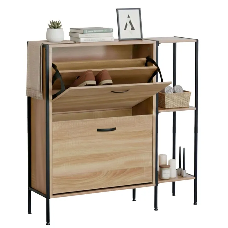Zapatero Recibidor Modelo Sticky Cambrian Estancia Hall Roble Cambrian y Negro 2 Puertas y 2 Estantes, 88x87x24 cm - Muebles