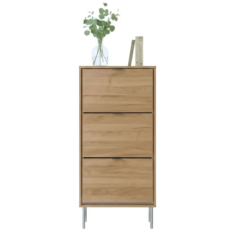 Zapatero 3 Puertas, Mueble Recibidor Sforza 3 Trampones Capacidad 24 pares aprox. Roble Natural 63x110x24 cm - Muebles