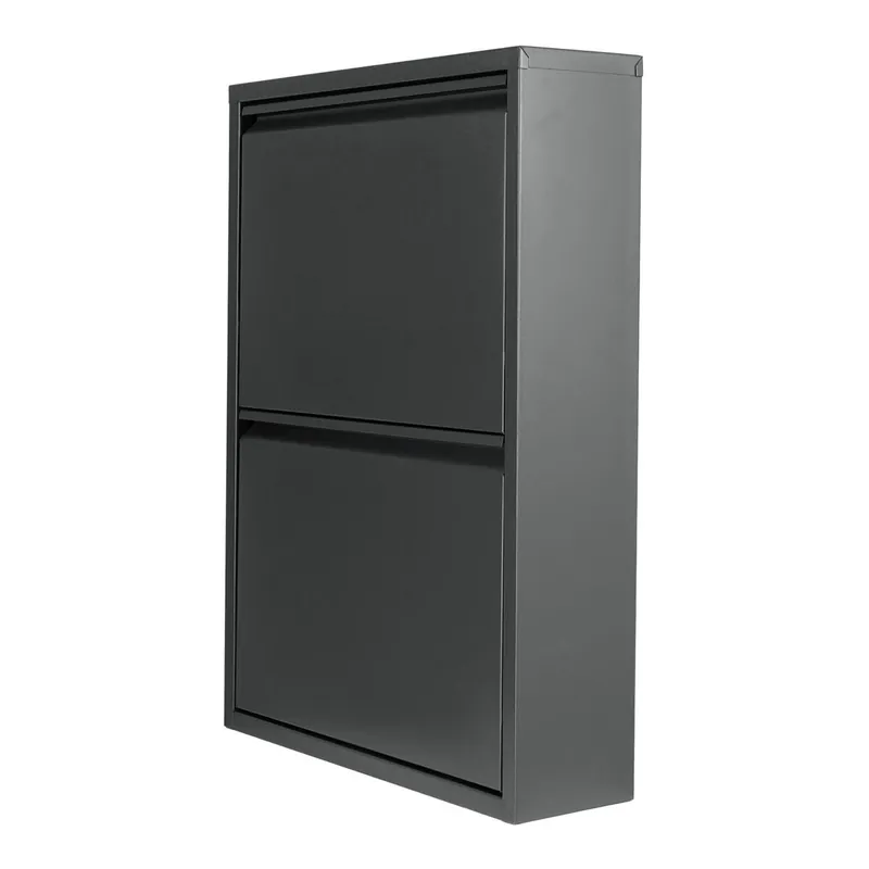 Zapatero Sokndal con 2 puertas abatibles metal 71 x 50 x 15 cm negro [en.casa] - Muebles