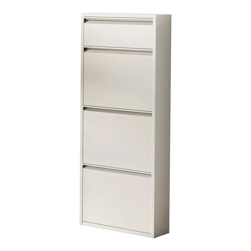 Zapatero Sokndal con 3+1 puertas 118x50x15 cm metal - Blanco roto [en.casa]