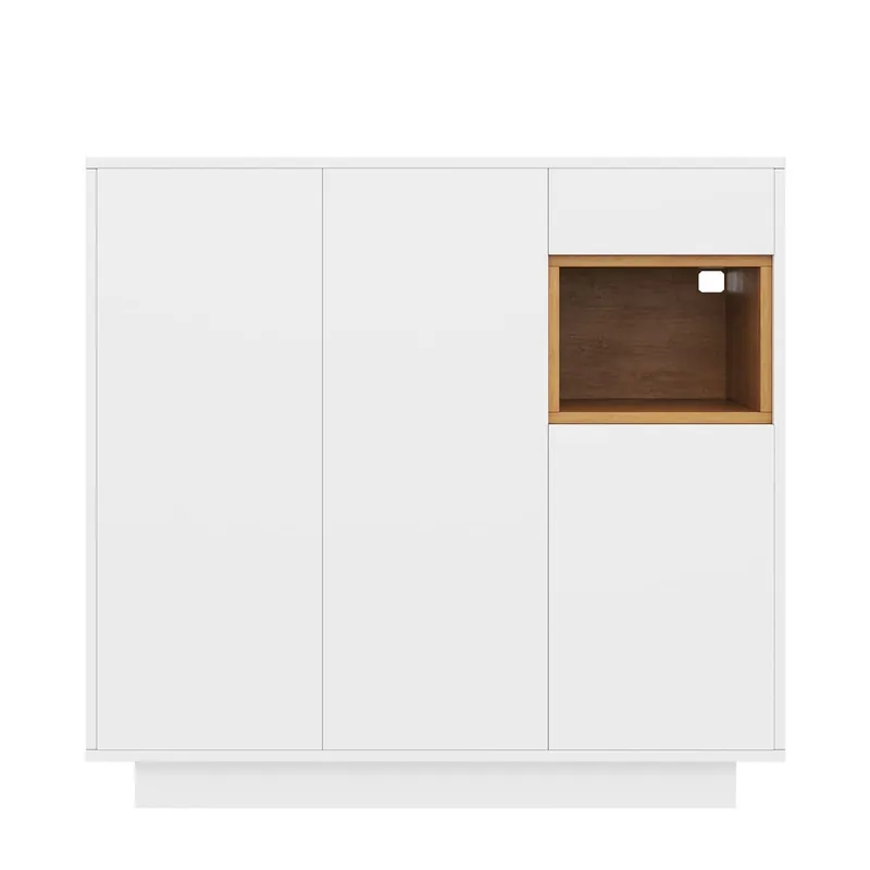 Zapatero 105x39,5x100,5cm - Con una gaveta, estantes ajustables - Blanco y Madera Natural