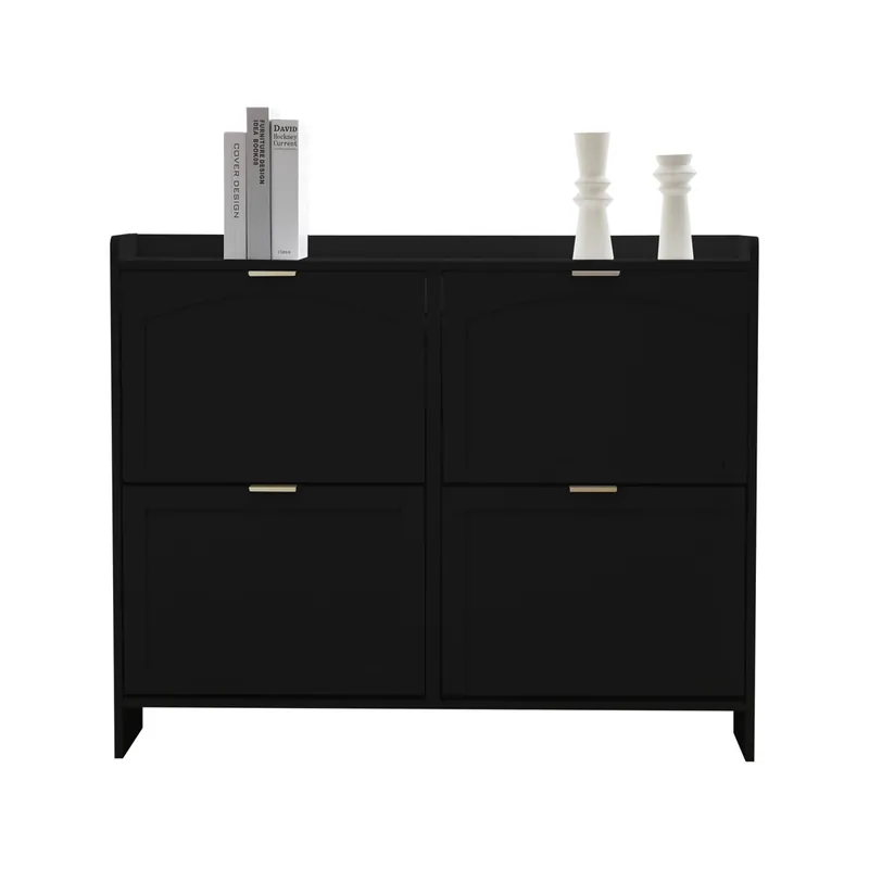 Zapatero moderno 110x90x24 cm - 4 compartimentos abatibles, estante libre, almacenamiento abierto - Blanco
