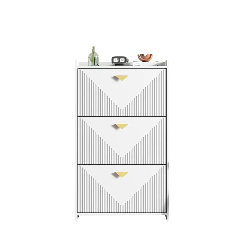 Zapatero 70x30x120 cm - 3 puertas abatibles, 6 compartimentos, diseño de vacío, Blanco