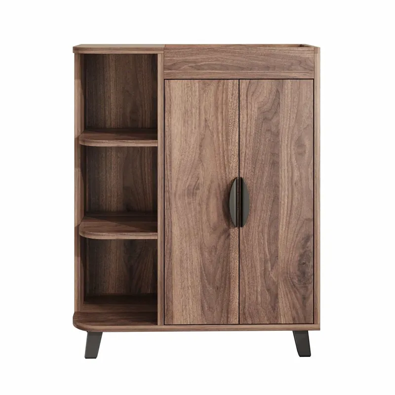 Zapatero estrecho de doble puerta - estantes abiertos, armario multiusos para recibidor, acabado efecto madera, con estante superior - Natural