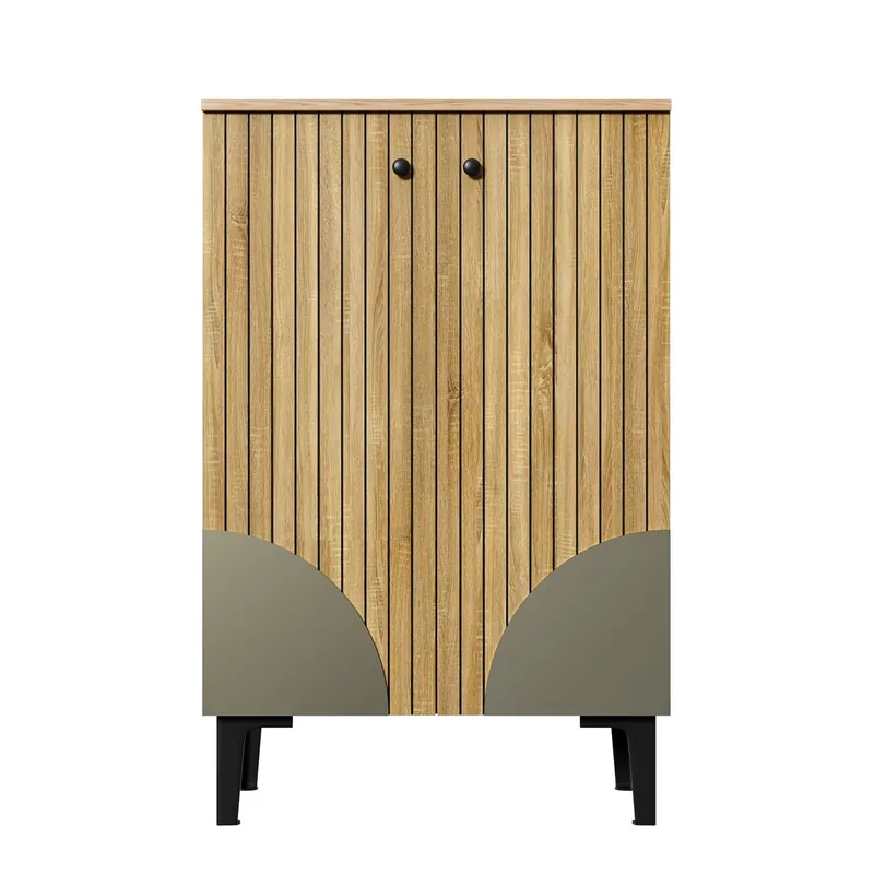 Zapatero moderno de madera - Organizador de zapatos con estantes y estructura metálica negra - Color natural