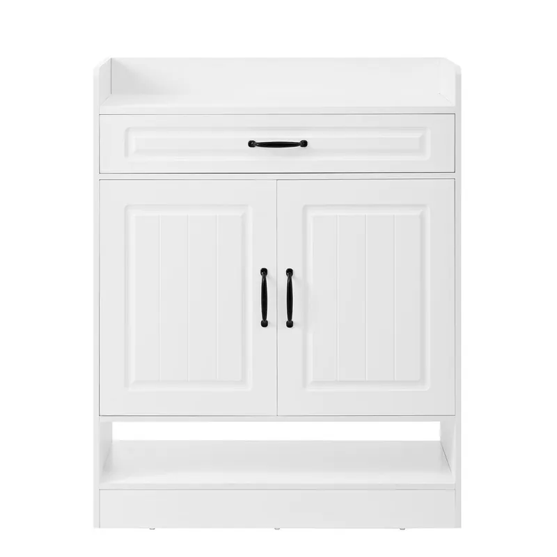 Zapatero moderno 75x36x95.5 cm - 2 puertas, 1 cajón, estantes ajustables, blanco