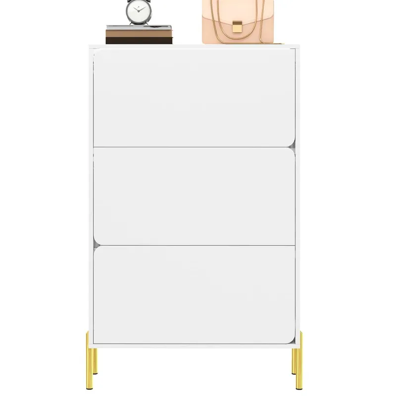 Zapatero moderno 3 puertas - Gran capacidad, patas doradas, estilo práctico - Blanco