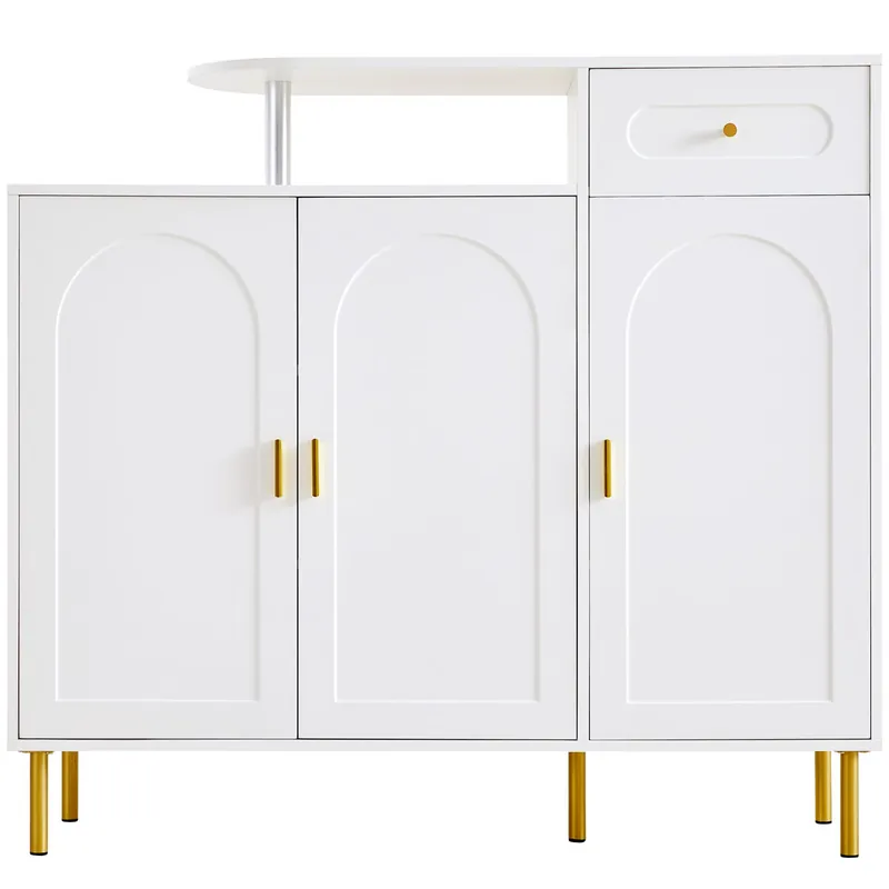Zapatero 120x92x35 cm - 1 cajón, 3 puertas, tiradores metálicos, patas metálicas - Blanco