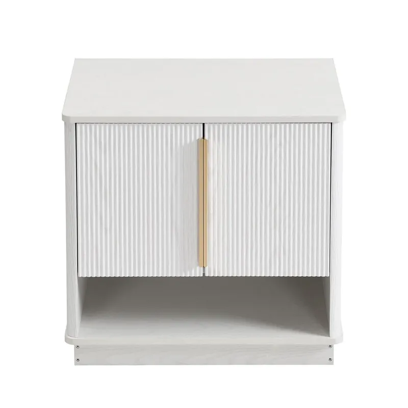 Zapatero 60x40x61 cm - 2 puertas, estante abierto, tiradores dorados - Blanco