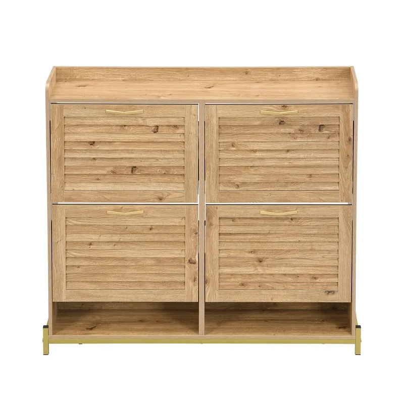 Zapatero 108,5x24x100 cm - 4 puertas, marco metálico, organizador de zapatos - Wood