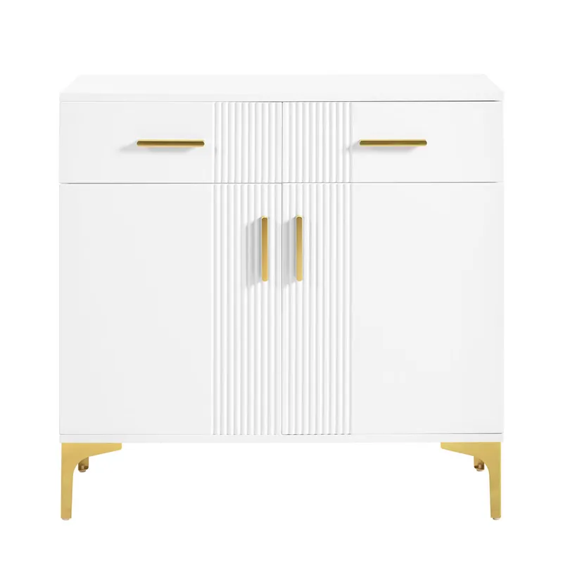 Aparador moderno 80x35x79,5 cm - con 2 puertas, 2 cajones, tiradores y patas metálicas