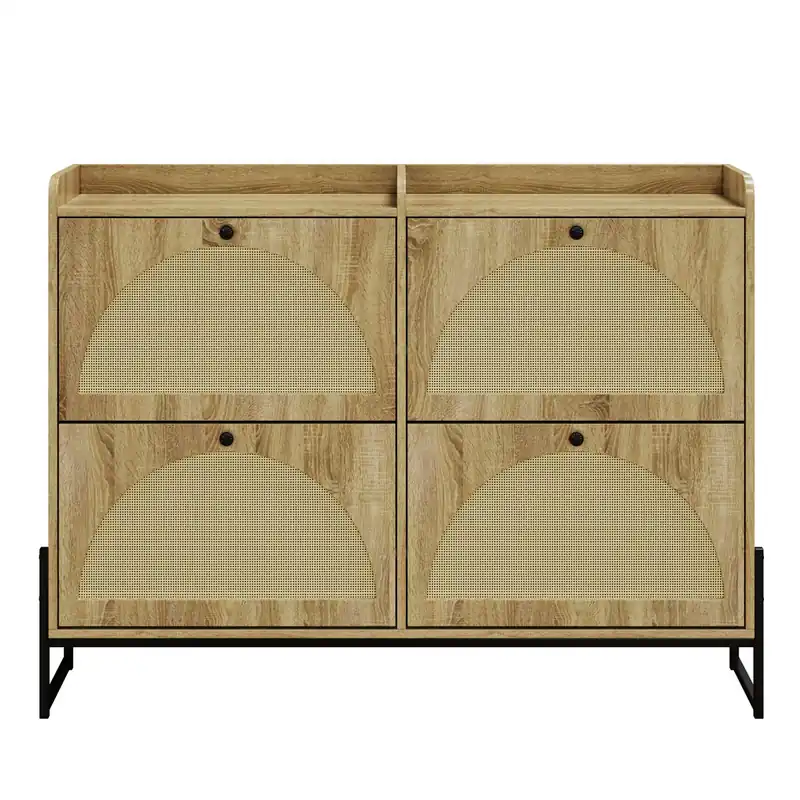Zapatero estrecho 4 puertas - Estante ajustable, zapatero de pasillo - Natural