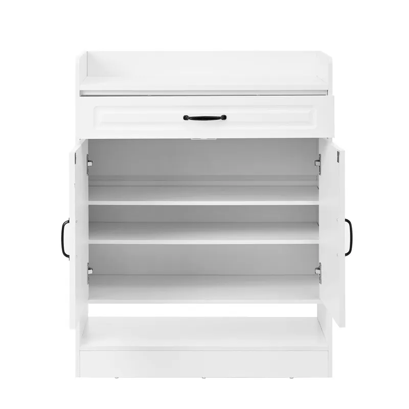 Zapatero moderno 75x36x95.5 cm - 2 puertas, 1 cajón, estantes ajustables, blanco