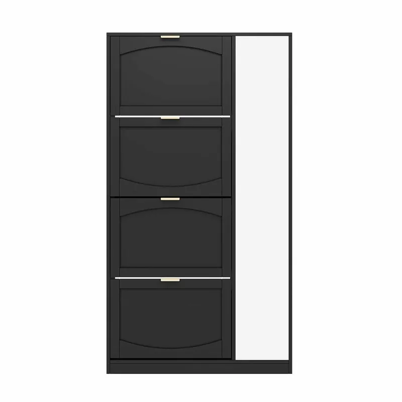 Zapatero 80x147x24 cm - 4 compartimentos abatibles, estante ajustable, con espejo - Negro