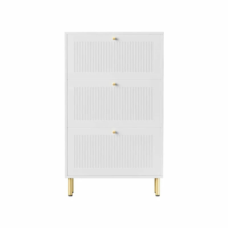 Zapatero estrecho 73x23x125 cm - 3 puertas abatibles con ranuras, 6 estantes, diseño contemporáneo - Blanco