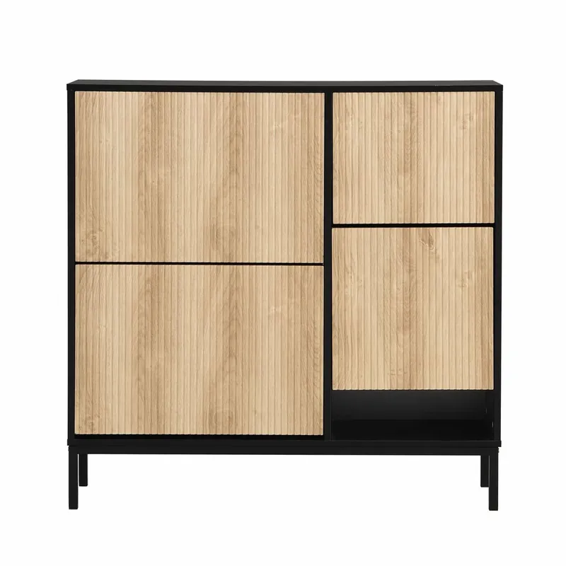 Zapatero con banco abatible - 3 puertas abatibles - Negro y Natural