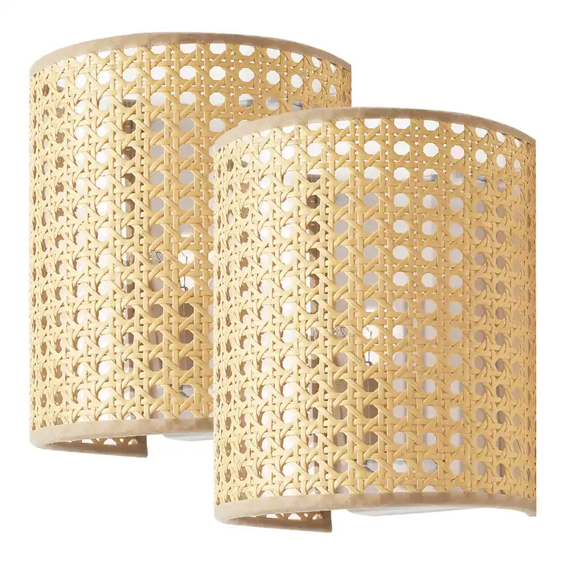 2 Lámparas de pared Ascot 1x E27 metal-plástico 20x16x12 cm - Efecto ratán [lux.pro]
