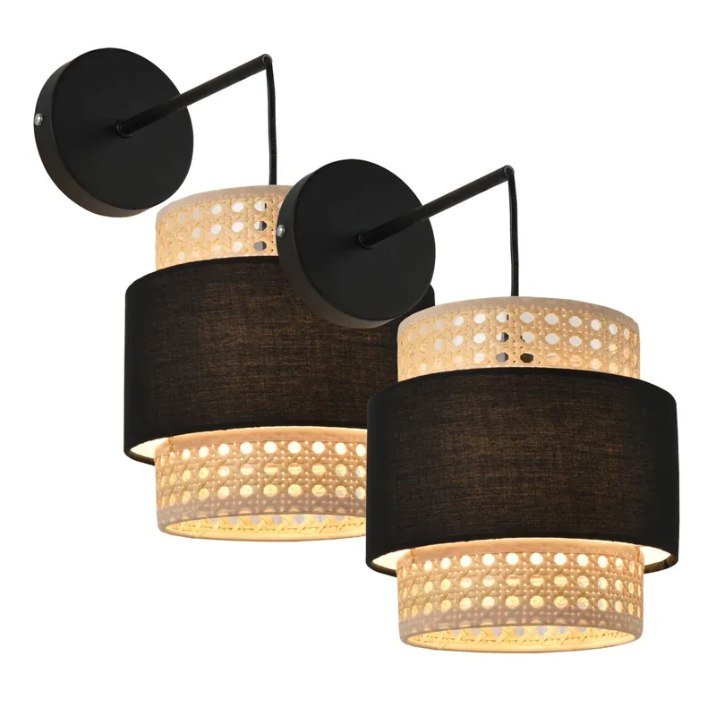 2 Lámparas de pared Southampton 1xE14 metal-plástico 36x30x18 cm - Negro y Beige [lux.pro]