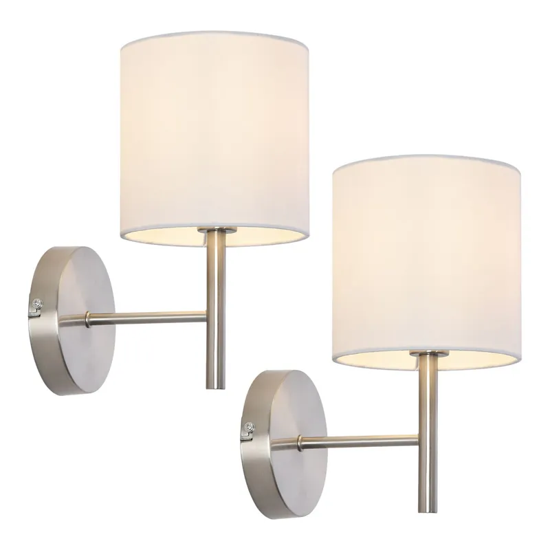 2 Lámparas de pared Winsford 1x E14 metal-textil 27x21cm - Plateado/Blanco [lux.pro]